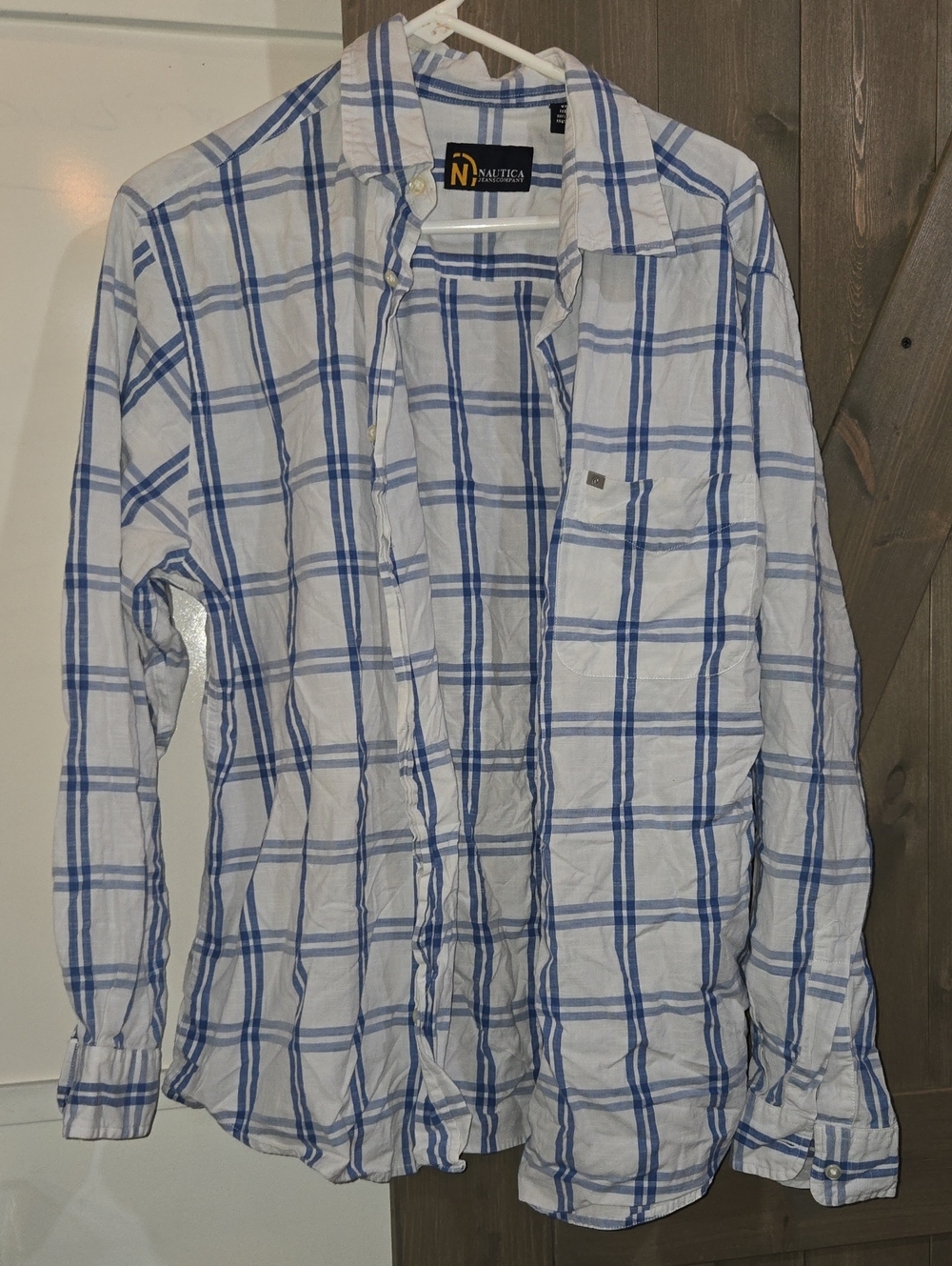 Nwot Nautica White and Blue Windowpane Plaid Button-Down Shirt Large